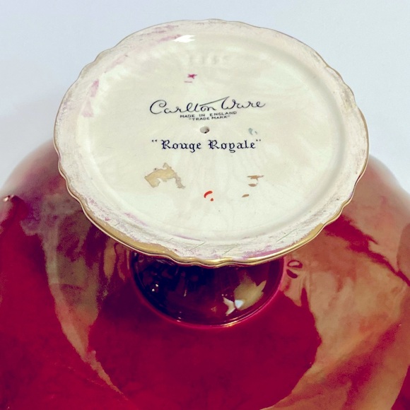 Carlton Ware Rouge Royale Hand Painted Crane/Willow Tree Scene Red Pedestal Dish - Picture 12 of 13